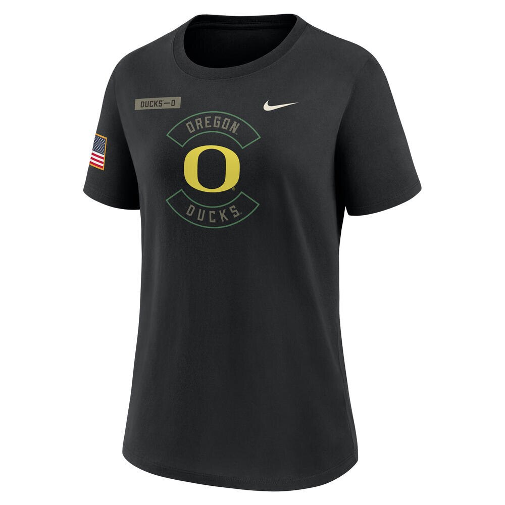 Classic Oregon O, Nike, Black, Crew Neck, Women, Flag, Military Pack, T-Shirt, 954298